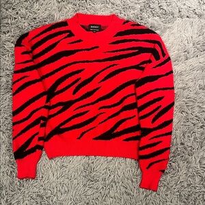 Bardot Red and Black Tiger-Stripe Knit Sweater